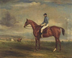 A Racehorse With Jockey Up In The Colors Of Lord Elcho by John E. Ferneley