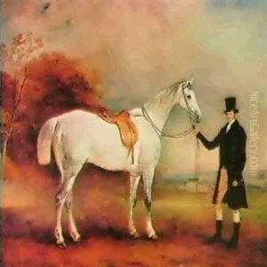 Mr. Craddock's Grey Hunter Held By His Groom In An Open Landscape Mr. Craddock's Grey Hunter Held By His Groom In An Open Landscape