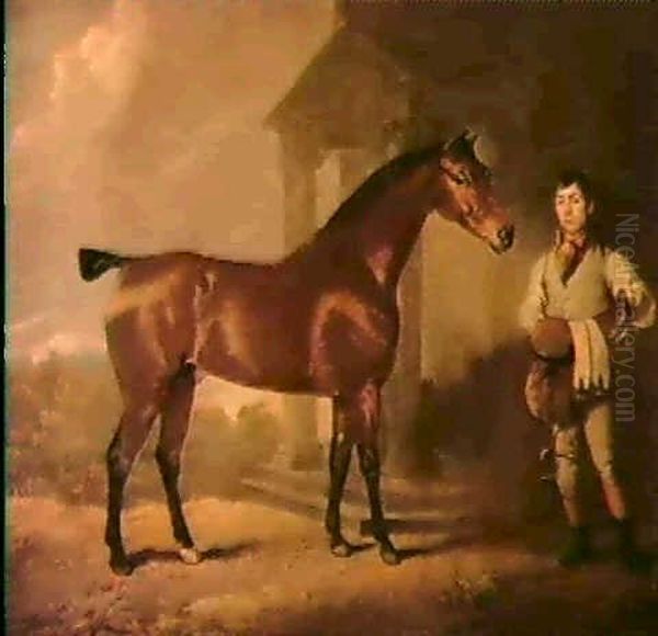 A Groom With A Bay Hunter, Before A Country                 House - view 1