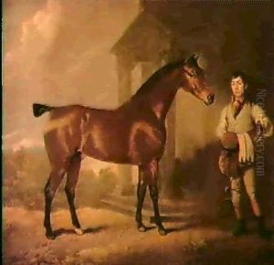 A Groom With A Bay Hunter, Before A Country                 House