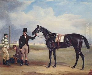 Mr. Thomas Crosby's Racehorse "pussy" With Trainer And Jockey - William Day And His Brother John Day - At A Finishing Point by John E. Ferneley
