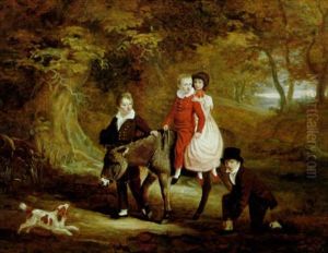 Children With Their Favourite Donkey In A Wood by John E. Ferneley
