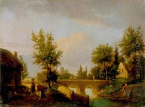 Flusslandschaft Mit Steinbrucke by Francois Fortune Antoine Ferogio