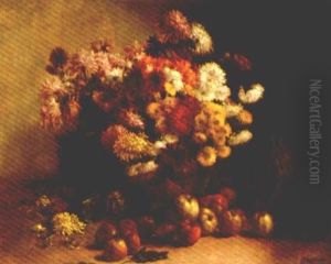 Vase De Fleurs Et Pommes by Julien Hippolyte Feron