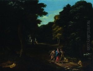 Paesaggio Con L'incontro Sulla Via Di Emmaus, E La Fuga In Egitto Sullo Sfondo by Nunzio Ferrajoli