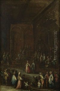 Ball Mit Tanzern Und Musikanten In Einem Hohen Festsaal