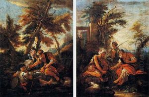 Scene Di Genere In Un Paesaggio by Nunzio Ferrajoli