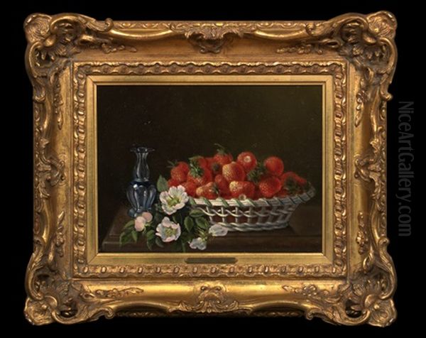 Still Life Of A Basket Of Strawberries And A Cut Glass Vase - view 1