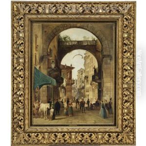 Piazza Delle Erbe A Verona by Carlo Ferrari