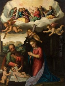 Heilige Familie Mit Johannesknaben Und Engeln by Gaudenzio Ferrari