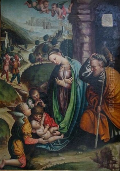 Adoration De L'enfant Avec Saint Joseph Et Les Anges - view 1