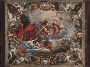 Mars Being Taken From Venus, At The Request Of Vulcan: A Ceiling Bozzetto by Lorenzo De Ferrari