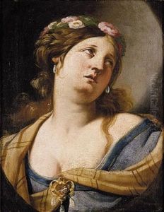Portrait Study Of A Woman Wearing Roses In Her Hair by Luca Ferrari