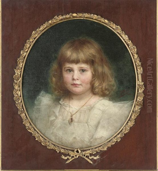 Portrait Of A Young Girl In A White Dress And Gold Necklace - view 1