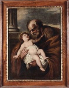 Giuseppe Con Il Bambin Gesu by Orazio Ferraro