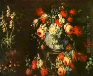 Ein Stilleben Von Blumen Mit Einer Porzellanschale by Jose Ferrer