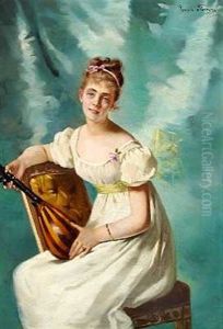 En Ung Kvinde Med Sin Citar by Cecile (Mme. Guerin) Ferrere