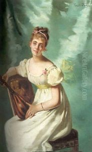 Sittande Kvinna Med Mandolin by Cecile (Mme. Guerin) Ferrere