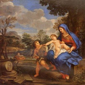 The Madonna And Child With The Infant Saint John The Baptist, Saint Joseph Reading By A River Beyond by Ciro Ferri