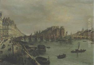 Vue De Paris Avec Le Pont Neuf Et L'ile De La Cite by Domenico Ferri