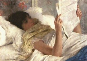 Femme Au Lit, Lisant Le Journal by Gabriel Joseph Marie Augustin Ferrier
