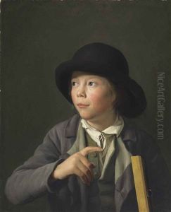 A Youth Wearing A Hat And Holding A Picture by Francois Ferriere
