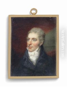 A Young Gentleman, In Blue Coat; Red Curtain Background by Francois Ferriere