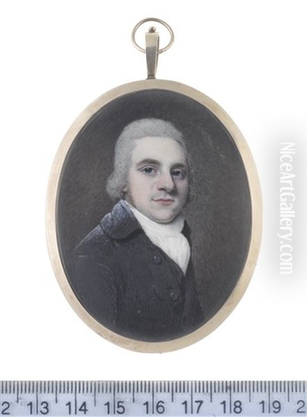 A Gentleman, Wearing Charcoal Coat, White Chemise, Stock And Cravat, His Hair Lightly Powdered - view 1