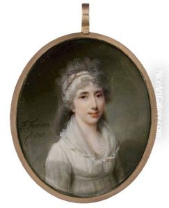 A Young Lady, In White Dress With Frilled Border Fichu, White Bandeau In Her Long Powdered Curling Hair by Francois Ferriere