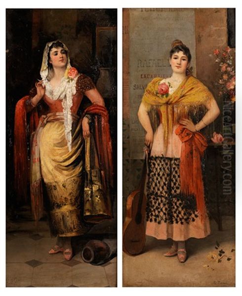 Stehende Junge Italienerinnen In Festtagskleidern (pair) - view 1