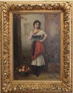 Peasant Woman With Flowers by Egisto Ferroni