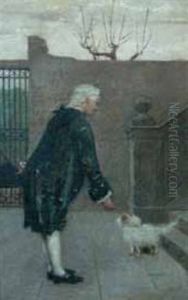 Cortile Con Gentiluomo E Cane by Egisto Ferroni
