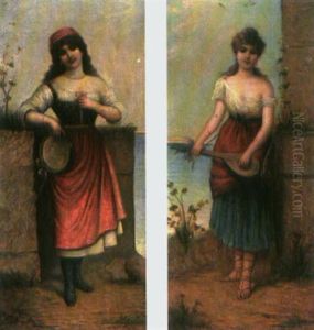 Tambourin-girl (+ Gitarrenspielerin; Pair) by Egisto Ferroni