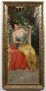 Girl Playing A Mandolin by Egisto Ferroni