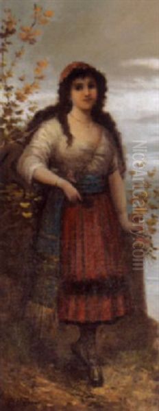 Junge Italienerin In Tracht Mit Blumen - view 1