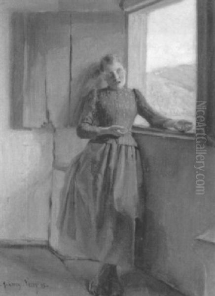 Jeune-fille Chantant Accoudee A La Fenetre - view 1