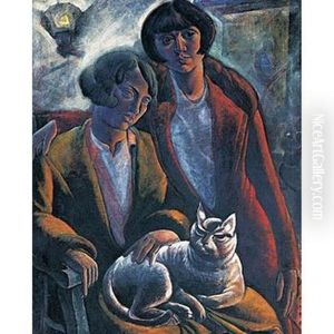 Untitled (woman And Cat) by Louis Goodman Ferstadt