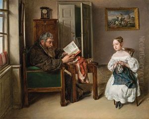 Reading Grandfather With His Granddaughter