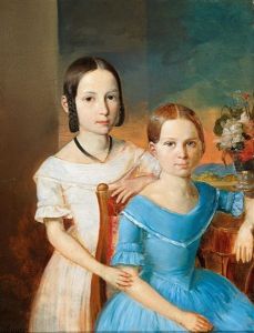 Sisters Set Against A Landscape Backdrop by Leopold Fertbauer