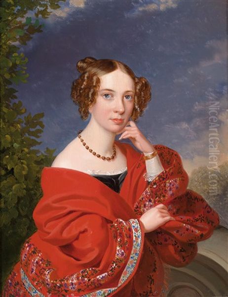 Portrait Einer Dame Mit Rotem Umhang Und Portrait Eines Herren - view 1