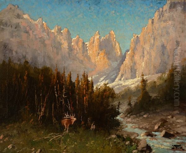 Elk By A Canyon Stream - view 1