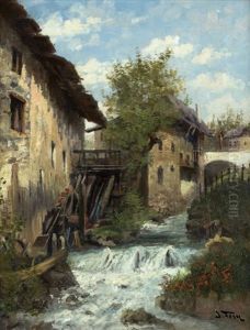 Austrian Village With Stream by John Fery