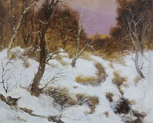 Sunset On A Snow Covered Field by John Fery