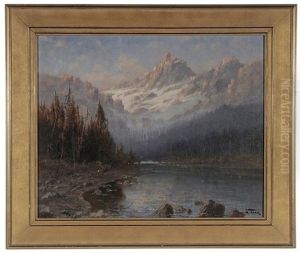 River With Moose Near Glacier Laden Ridge