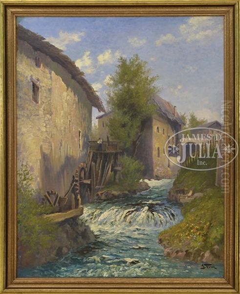 River Flowing Through A German Village With Mill - view 1