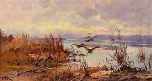 Ducks Over The Marsh