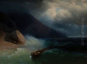 A Rowing Boat On A Sea Shore (after Aivazovsky) by Adolf Ivanovich Fessler