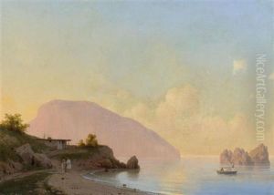 Kustenlandschaft Mit Einem Fischerboot by Adolf Ivanovich Fessler