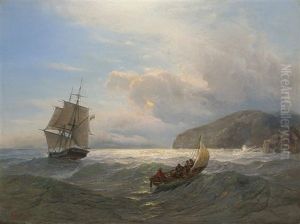 A Russian Brig In Crimean Waters At Dusk by Adolf Ivanovich Fessler
