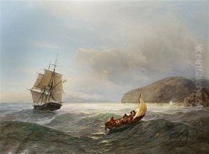 Getting The Jolly Boat Ashore Off The Crimean Coast by Adolf Ivanovich Fessler